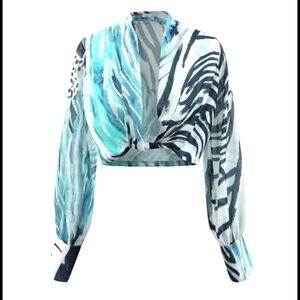 MICAS Aqua Zebra Print Women's Top. SZ M NWT